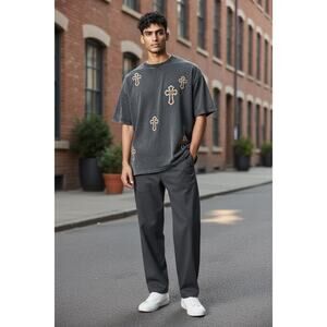 Manfinity Graphic Cross Washed Black T-Shirt Size Small